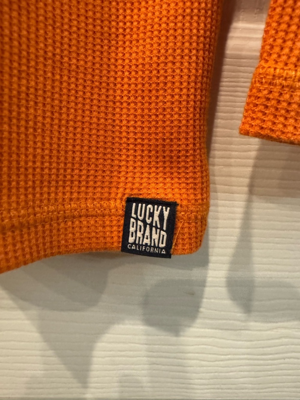Lucky Brand Shirt Youth Boys Large 14-16 Orange Waffle Knit Henley Pullover - Picture 4 of 8